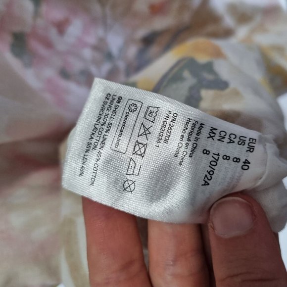 H&M Mulitcolour Floral Linen Blend A-Line Midi Dress Size 12 - Picture 7 of 8